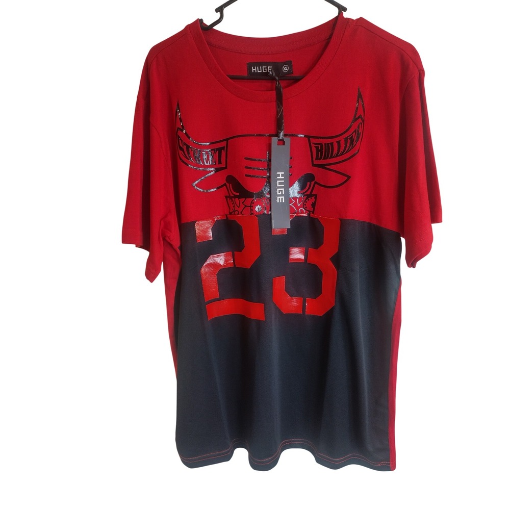 Huge Street Bullies Graphic T-Shirt Red Black 23 Bulls H5TE238 Mens XL NWT